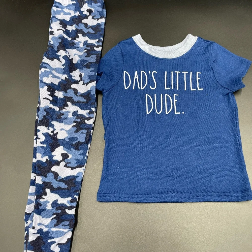 Rae Dunn 4T Boys Blue “ Dads Little Dude.” 2pc Pajama Set